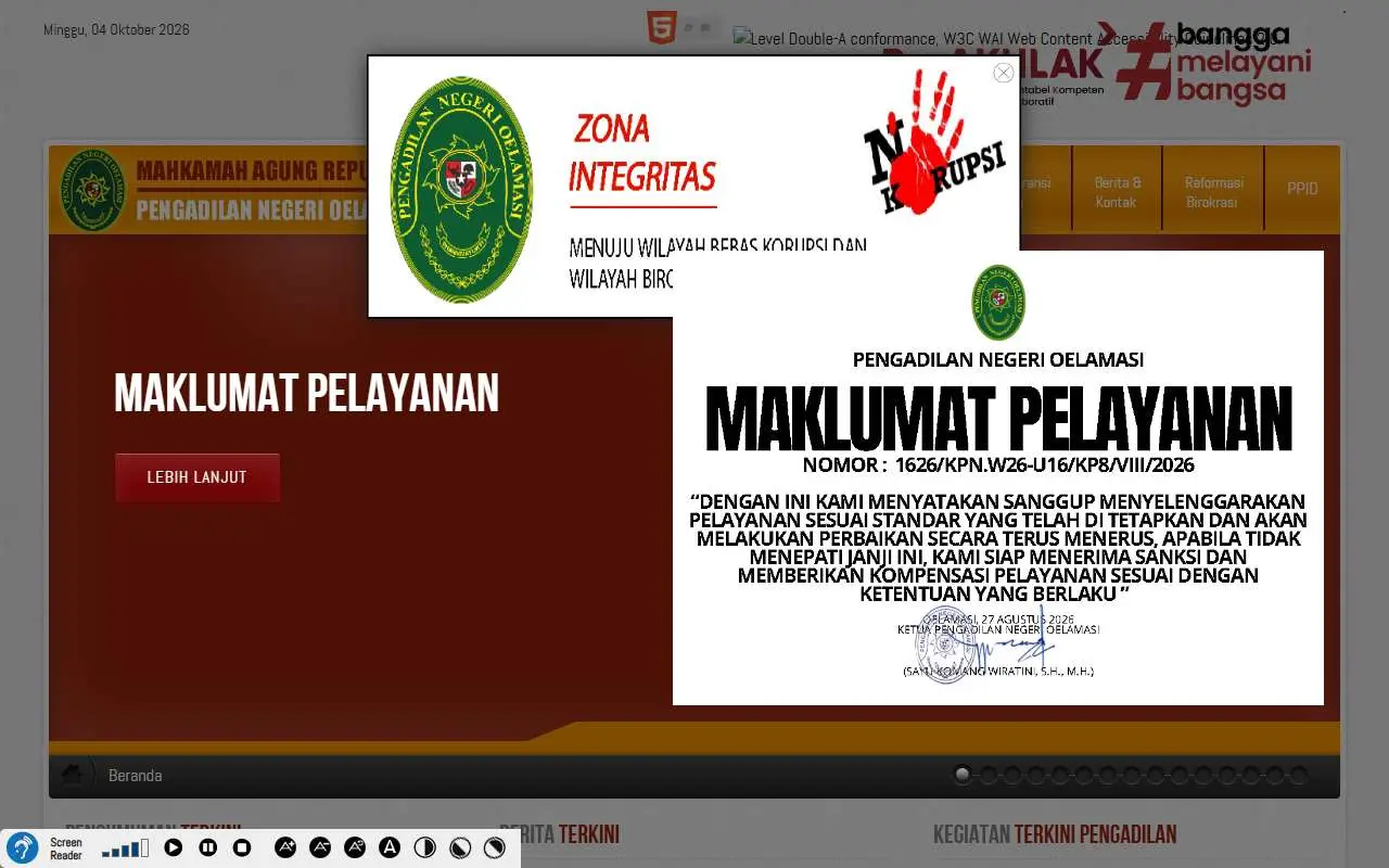 Tampilan website resmi Pengadilan Negeri Oelamasi (pn-oelamasi.go.id)