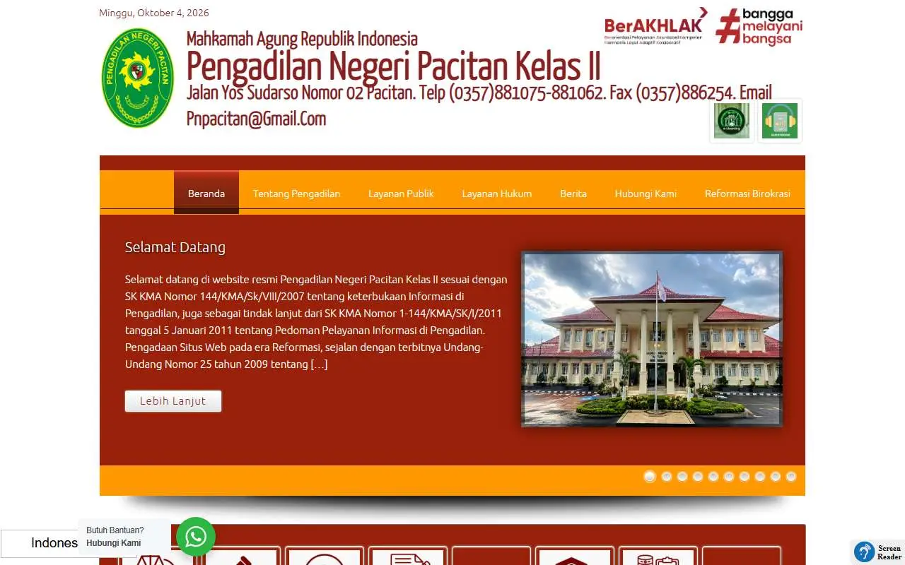 Tampilan website resmi Pengadilan Negeri Pacitan (pn-pacitan.go.id)