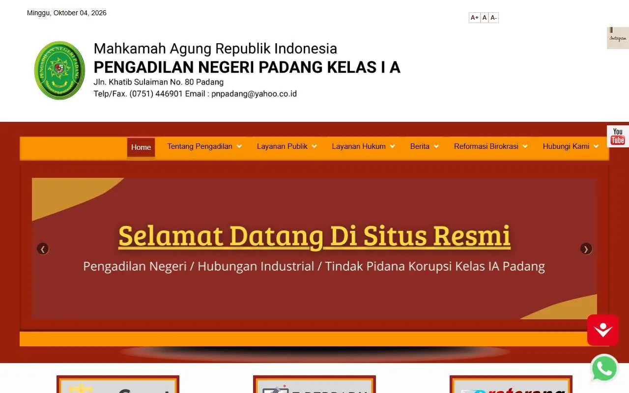 Tampilan website resmi Pengadilan Negeri Padang (pn-padang.go.id)
