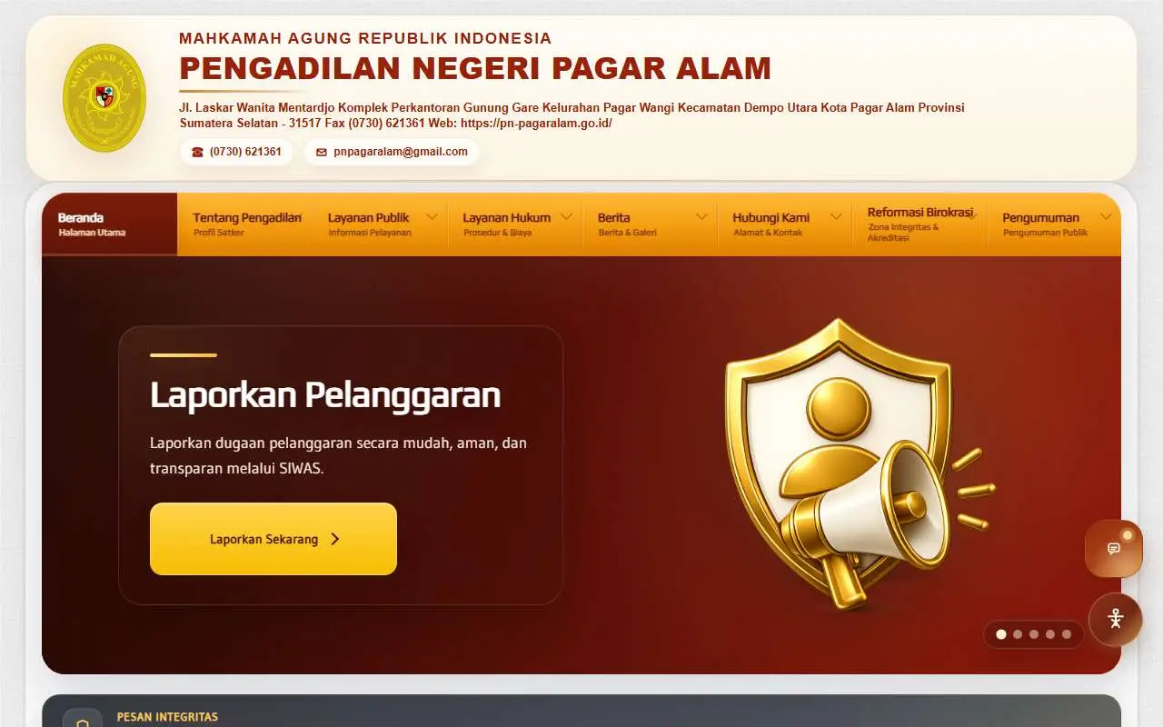 Tampilan website resmi Pengadilan Negeri Pagar Alam (pn-pagaralam.go.id)