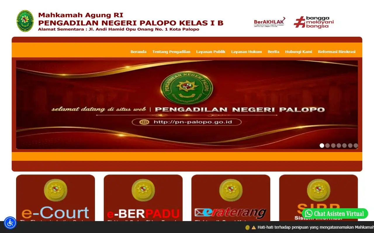 Tampilan website resmi Pengadilan Negeri Palopo (pn-palopo.go.id)