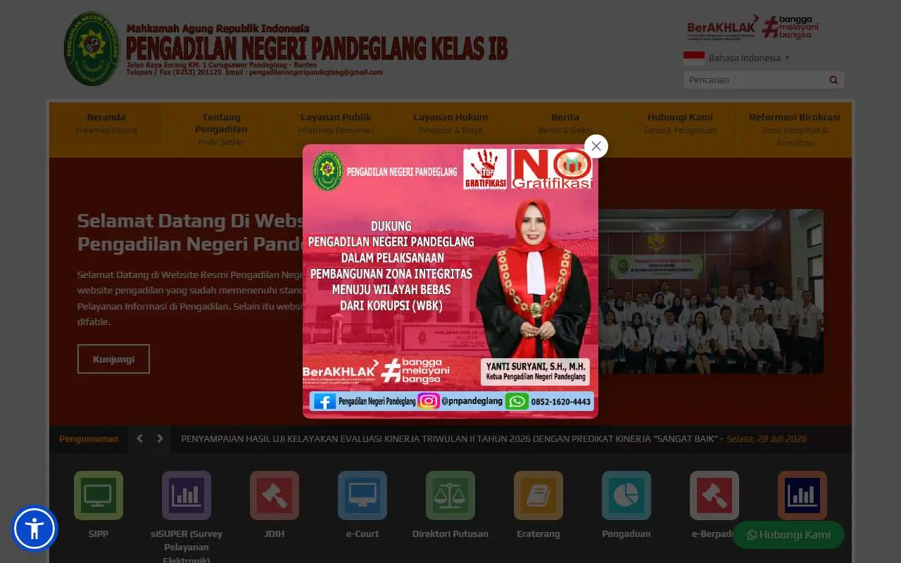 Tampilan website resmi Pengadilan Negeri Pandeglang (pn-pandeglang.go.id)