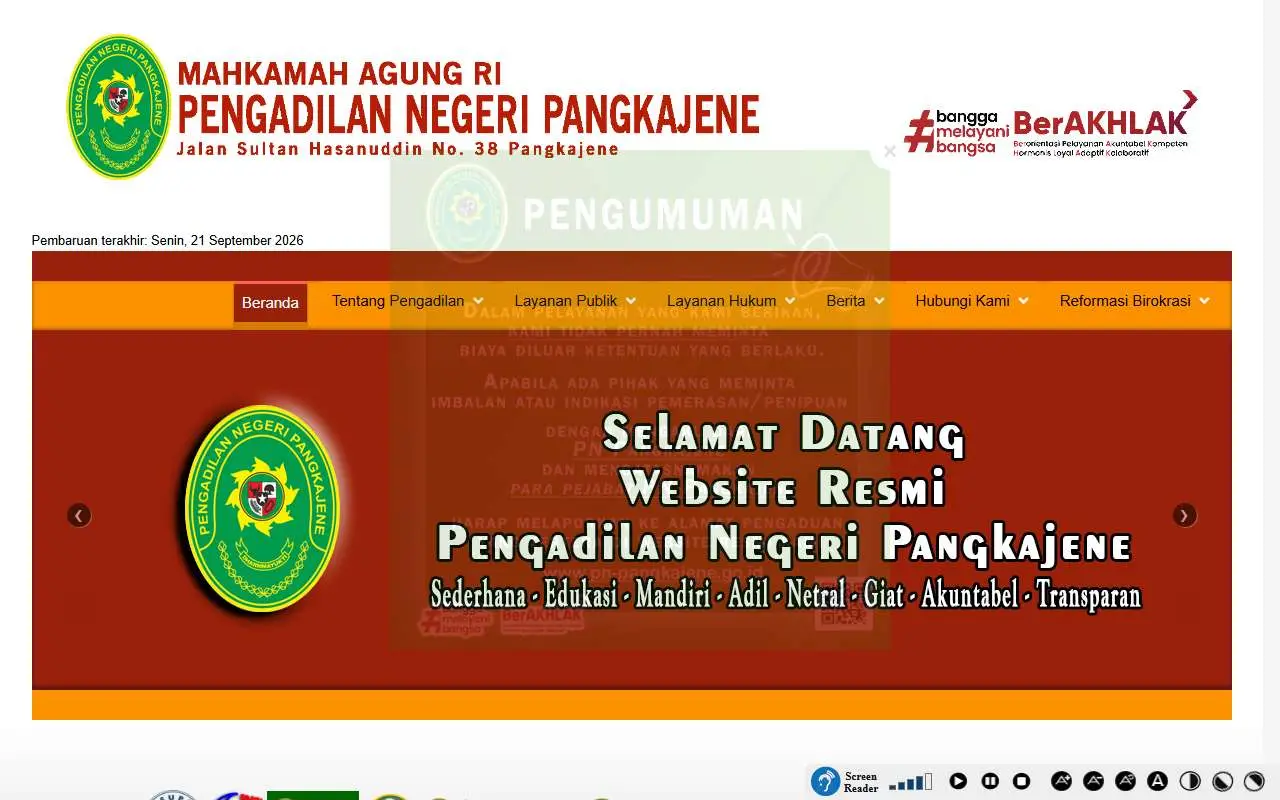 Tampilan website resmi Pengadilan Negeri Pangkajene (pn-pangkajene.go.id)