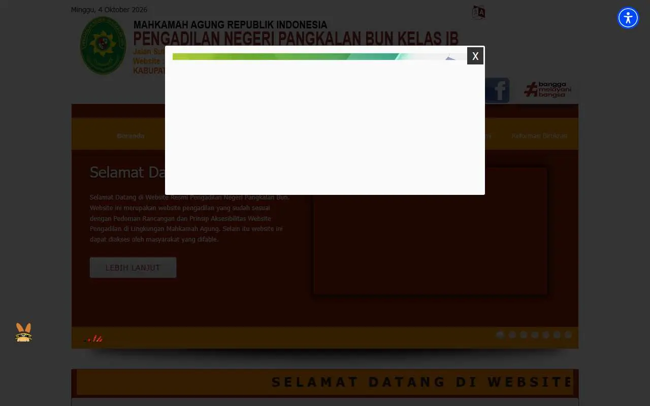 Tampilan website resmi Pengadilan Negeri Pangkalan Bun (pn-pangkalanbun.go.id)