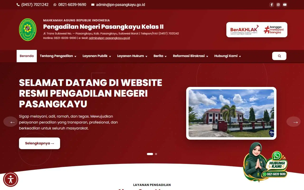 Tampilan website resmi Pengadilan Negeri Pasangkayu (pn-pasangkayu.go.id)