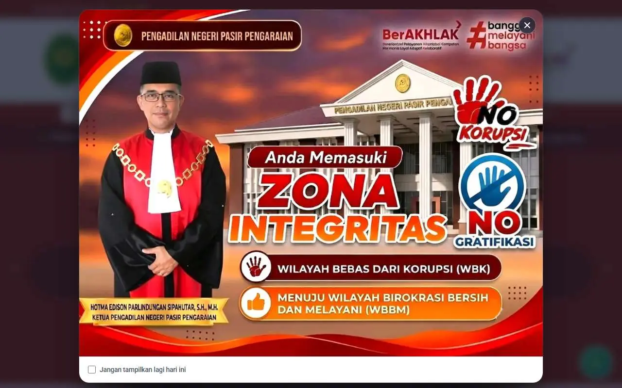 Tampilan website resmi Pengadilan Negeri Pasir Pangaraian (pn-pasirpengaraian.go.id)