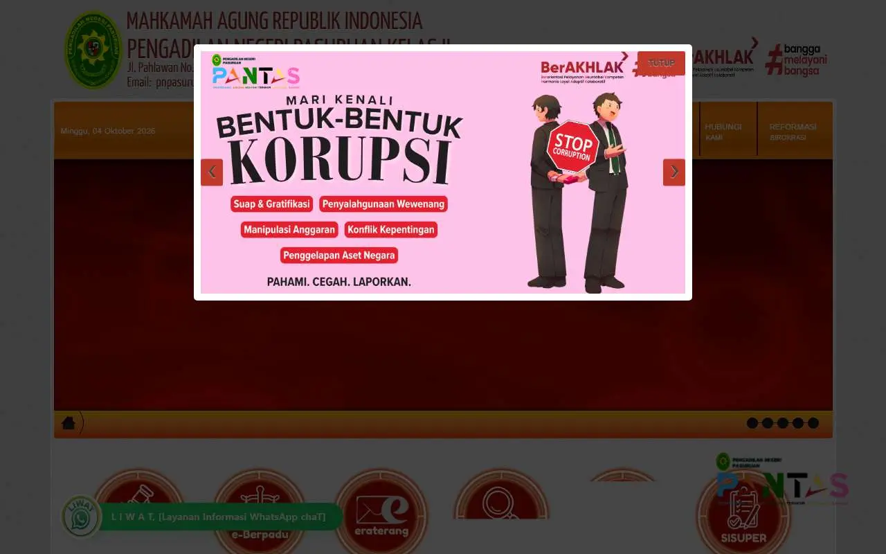 Tampilan website resmi Pengadilan Negeri Pasuruan (pn-pasuruan.go.id)