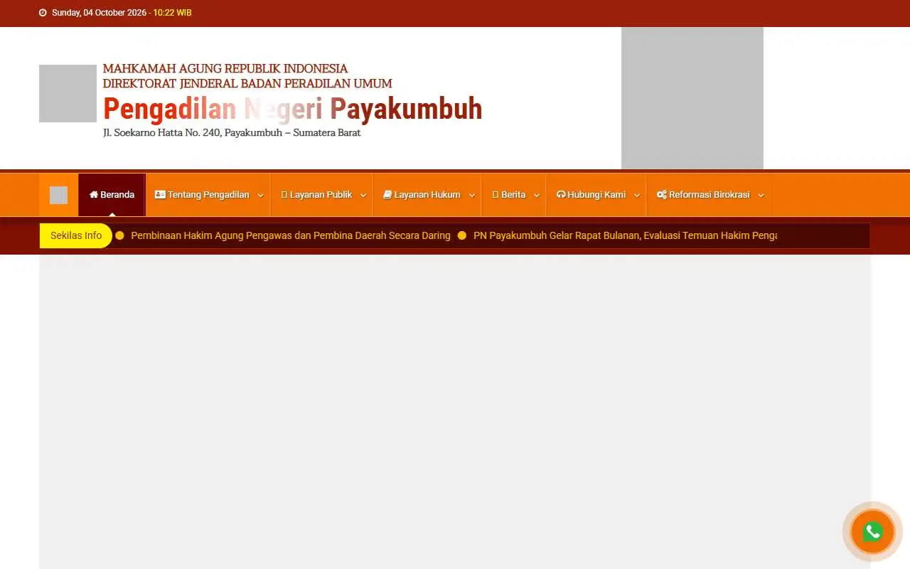 Tampilan website resmi Pengadilan Negeri Payakumbuh (pn-payakumbuh.go.id)
