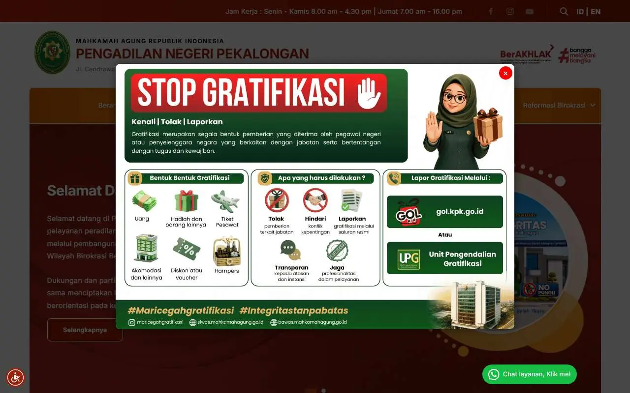 Tampilan website resmi Pengadilan Negeri Pekalongan (pn-pekalongan.go.id)