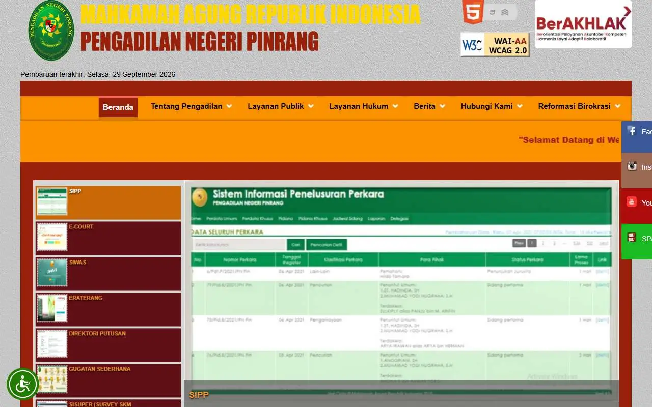 Tampilan website resmi Pengadilan Negeri Pinrang (pn-pinrang.go.id)