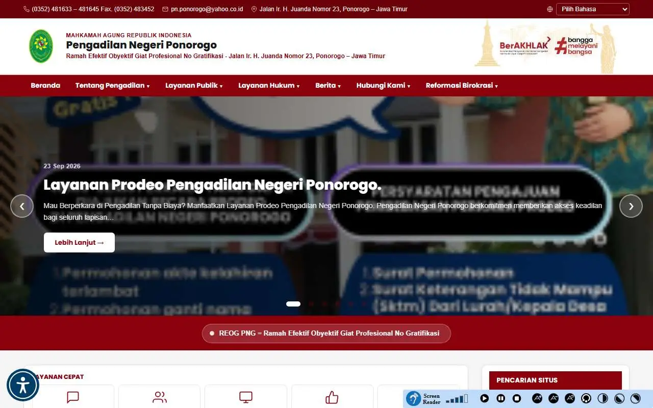 Tampilan website resmi Pengadilan Negeri Ponorogo (pn-ponorogo.go.id)