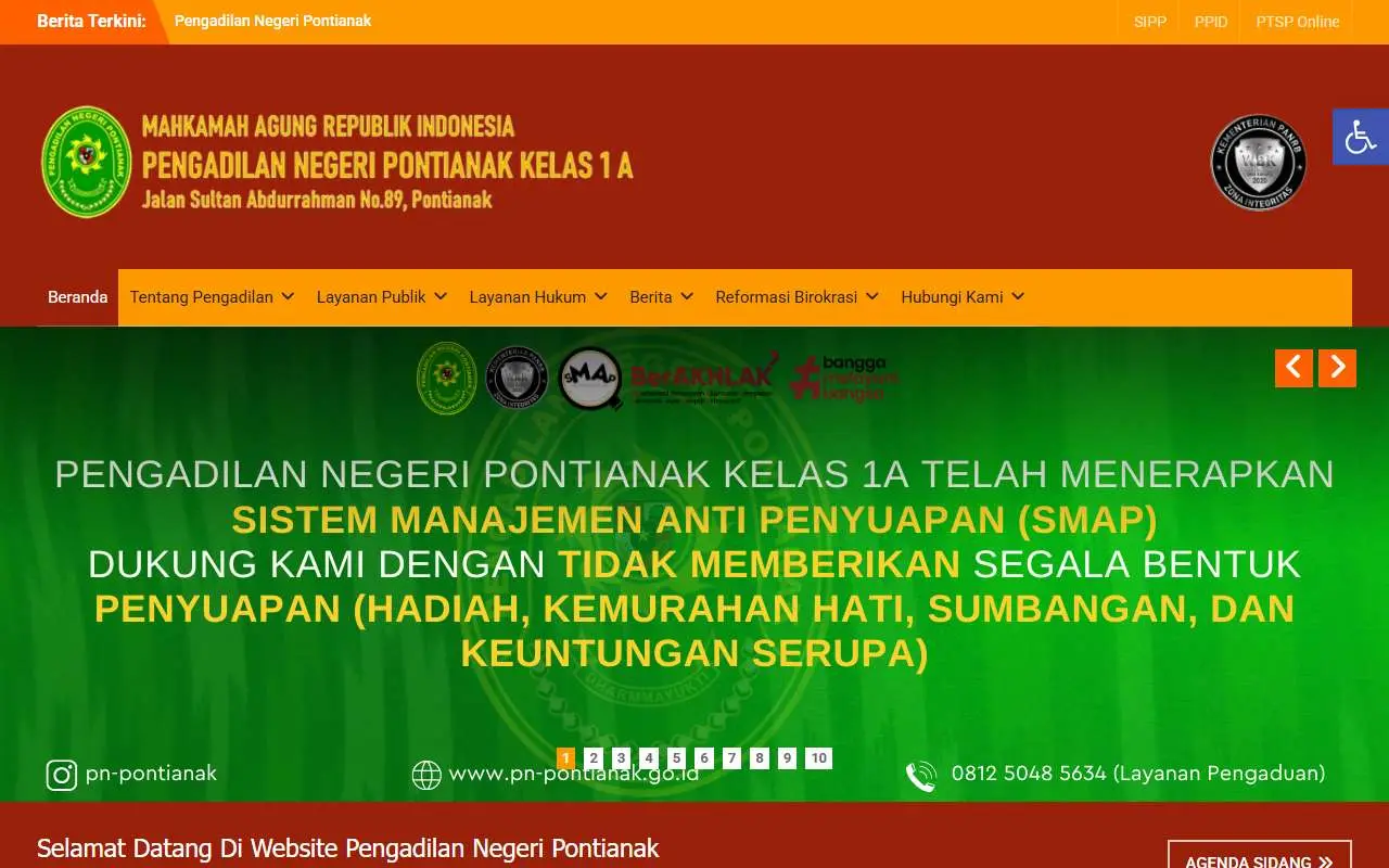 Tampilan website resmi Pengadilan Negeri Pontianak (pn-pontianak.go.id)