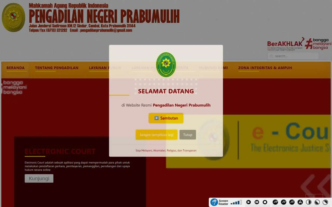 Tampilan website resmi Pengadilan Negeri Prabumulih (pn-prabumulih.go.id)