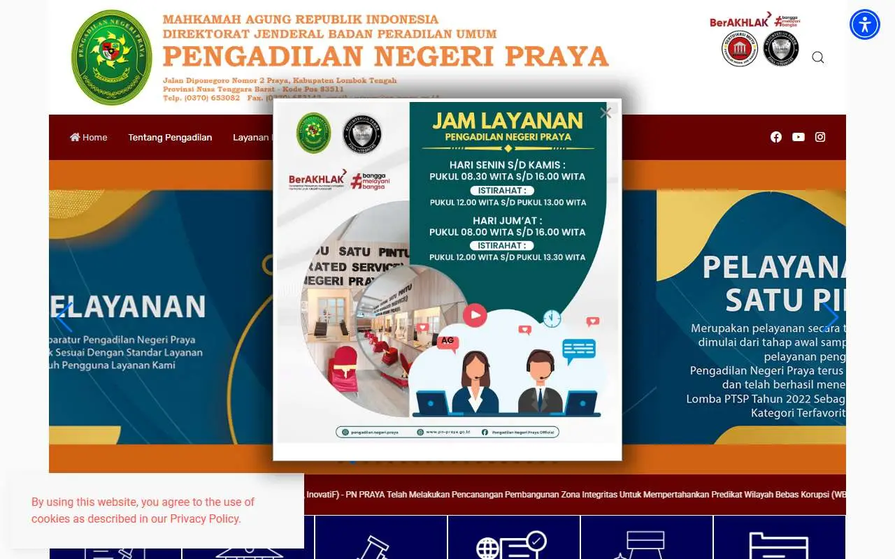 Tampilan website resmi Pengadilan Negeri Praya (pn-praya.go.id)