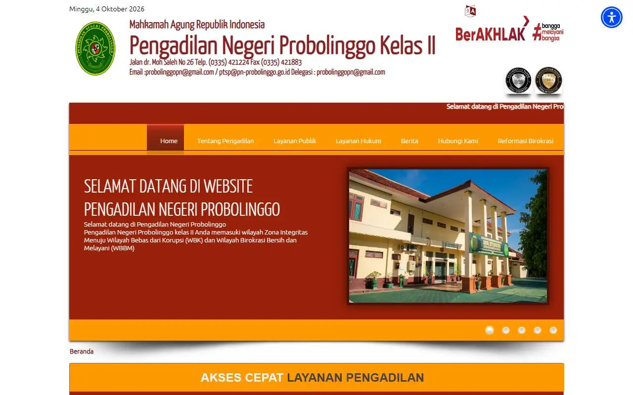 Tampilan website resmi Pengadilan Negeri Probolinggo (pn-probolinggo.go.id)