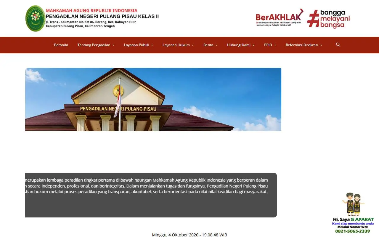 Tampilan website resmi Pengadilan Negeri Pulang Pisau (pn-pulangpisau.go.id)