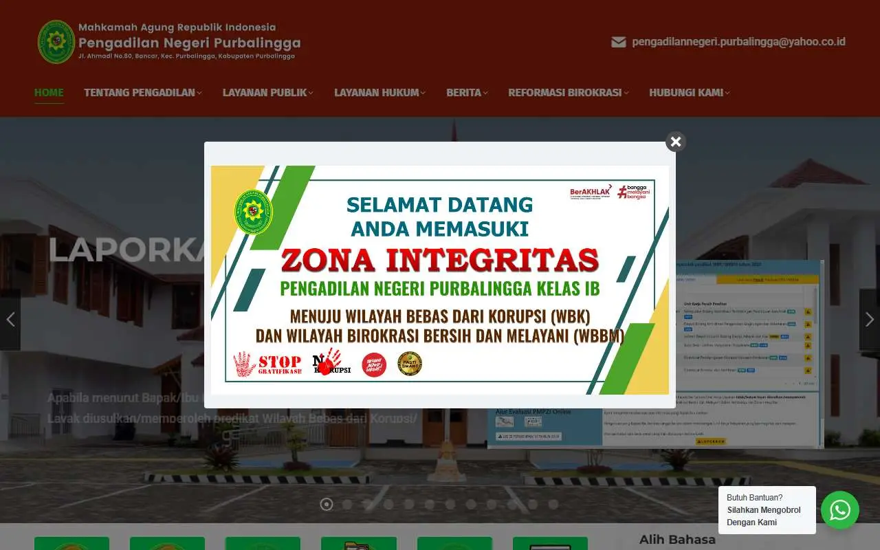 Tampilan website resmi Pengadilan Negeri Purbalingga (pn-purbalingga.go.id)