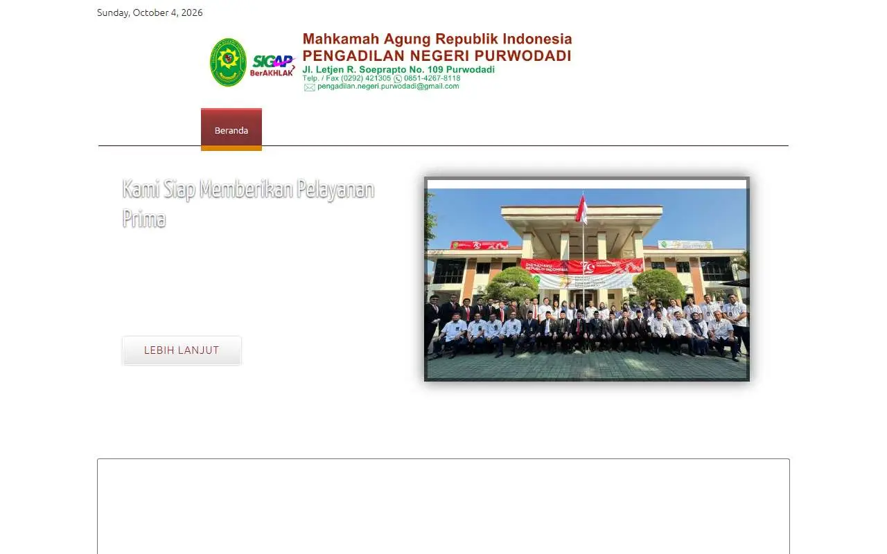 Tampilan website resmi Pengadilan Negeri Purwodadi (pn-purwodadi.go.id)