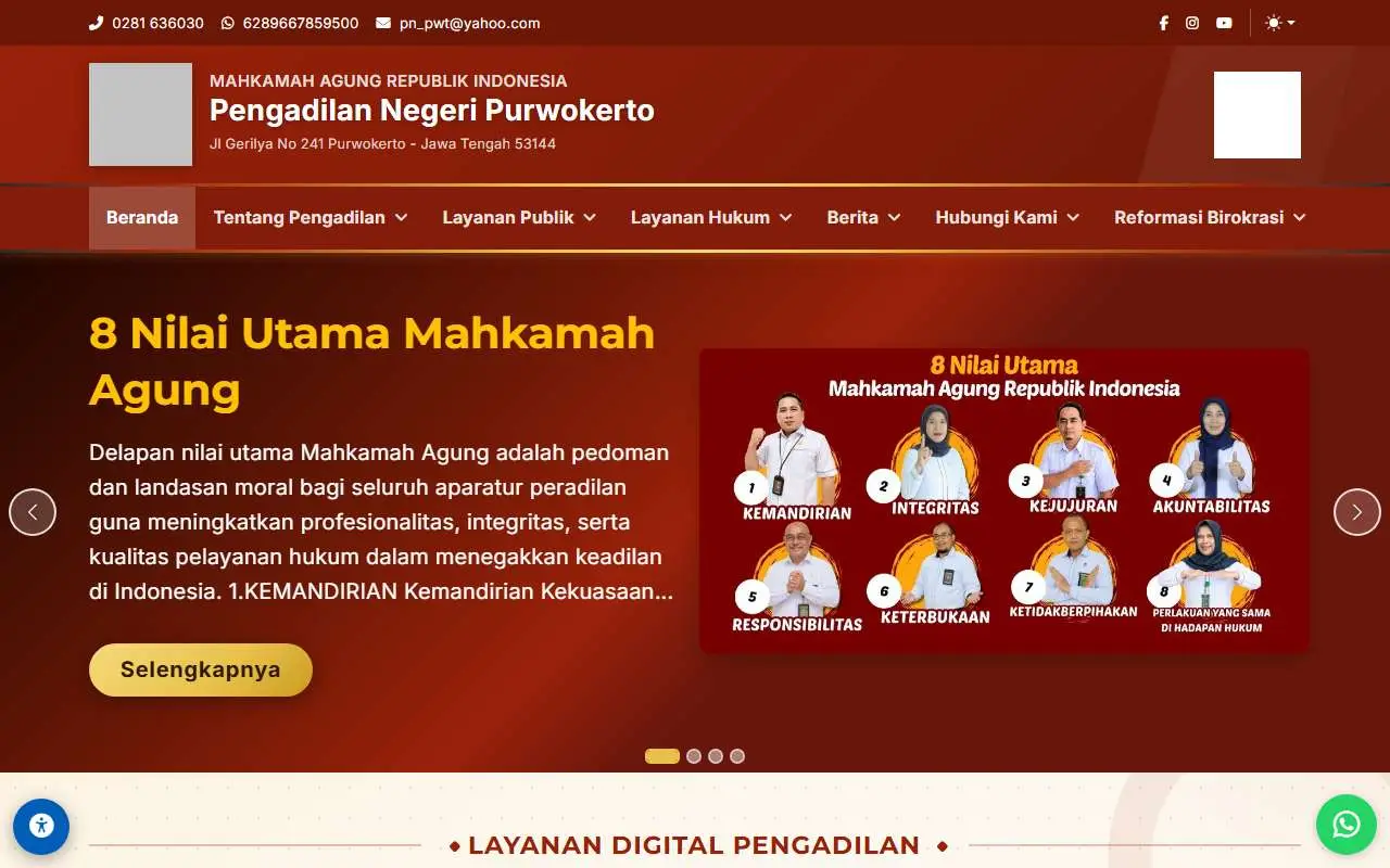 Tampilan website resmi Pengadilan Negeri Purwokerto (pn-purwokerto.go.id)
