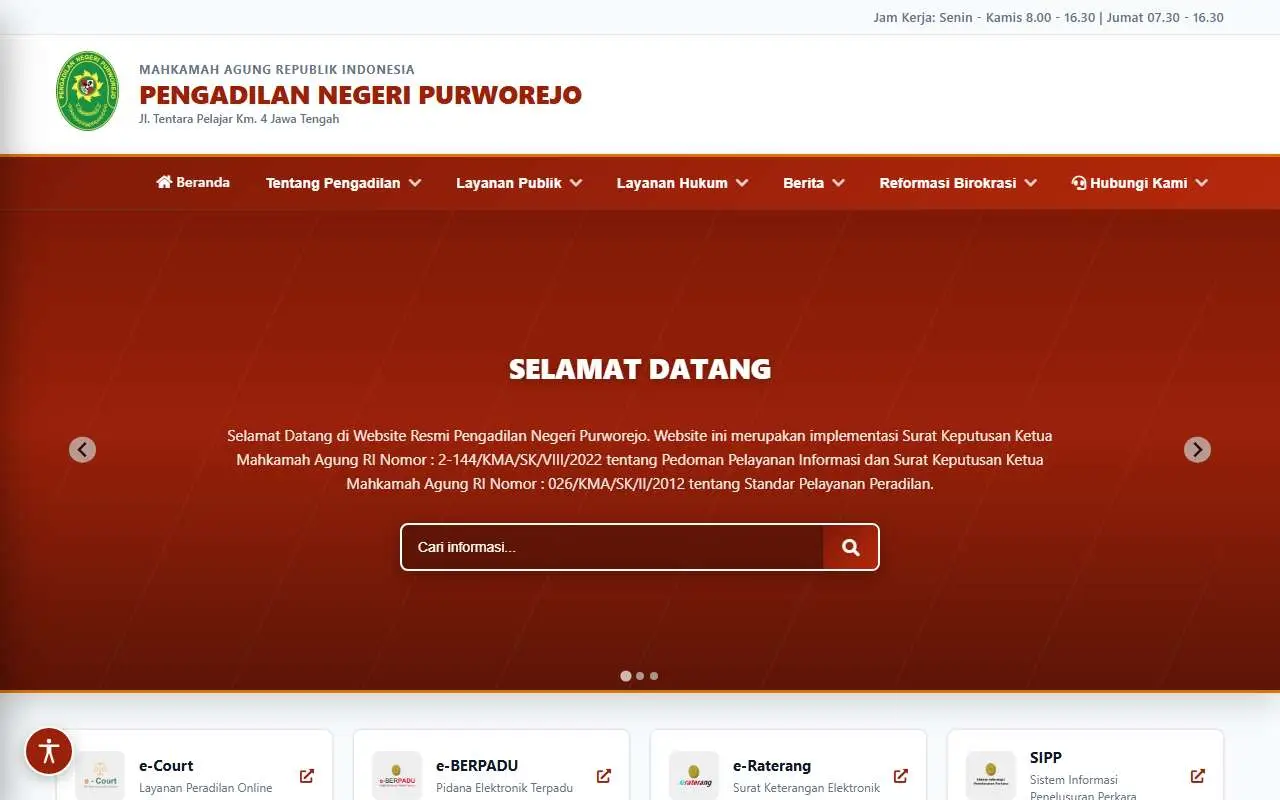 Tampilan website resmi Pengadilan Negeri Purworejo (pn-purworejo.go.id)