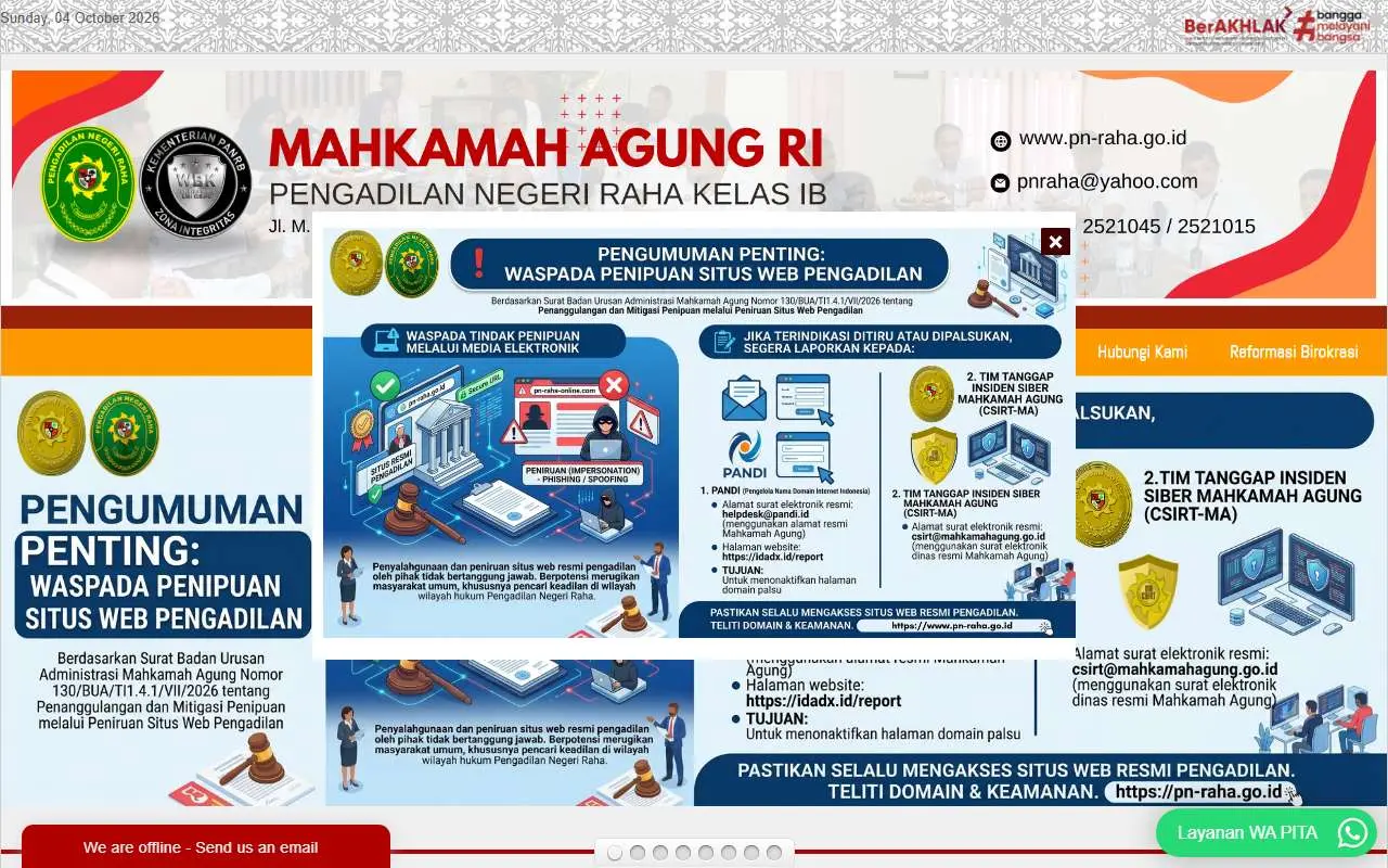Tampilan website resmi Pengadilan Negeri Raha (pn-raha.go.id)