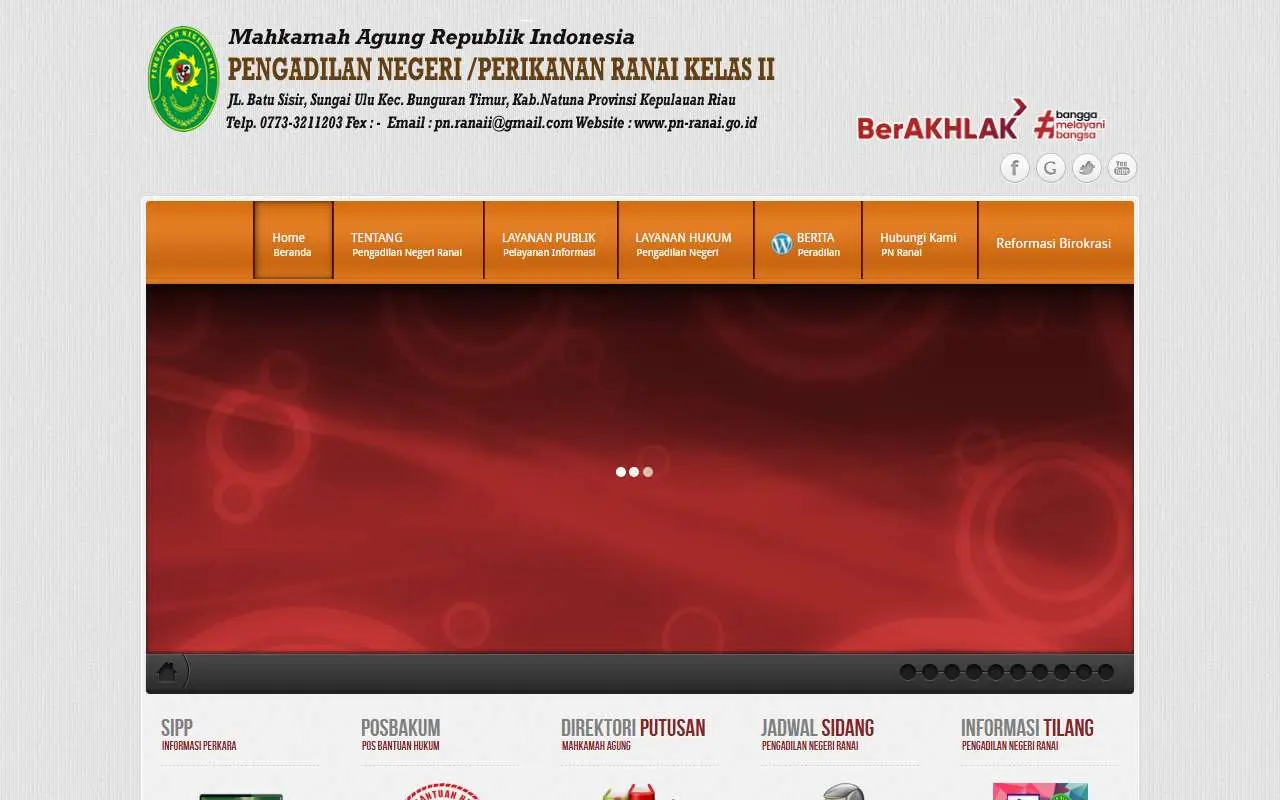 Tampilan website resmi Pengadilan Negeri Ranai (pn-ranai.go.id)