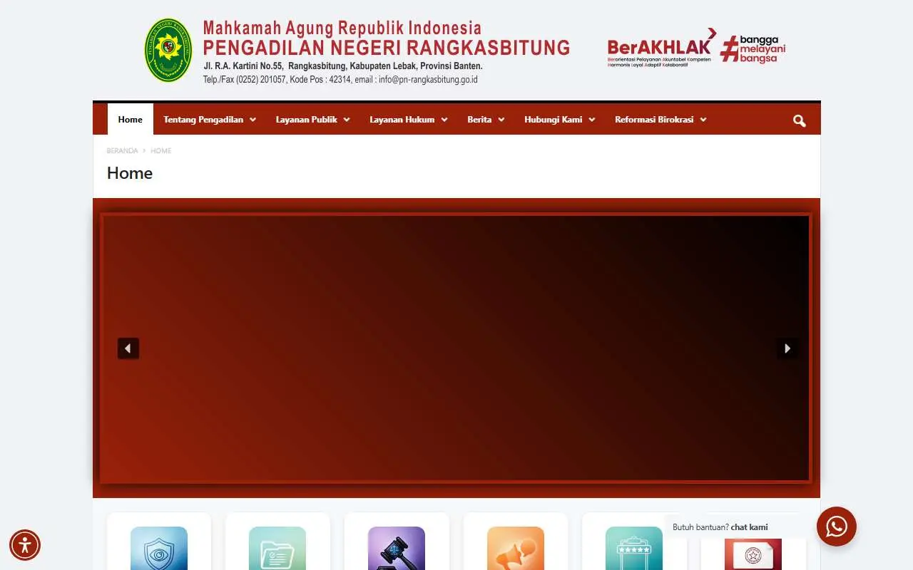 Tampilan website resmi Pengadilan Negeri Rangkas Bitung (pn-rangkasbitung.go.id)