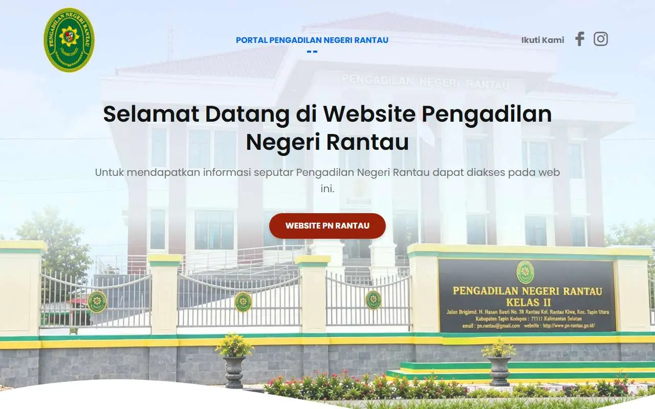 Tampilan website resmi Pengadilan Negeri Rantau (pn-rantau.go.id)