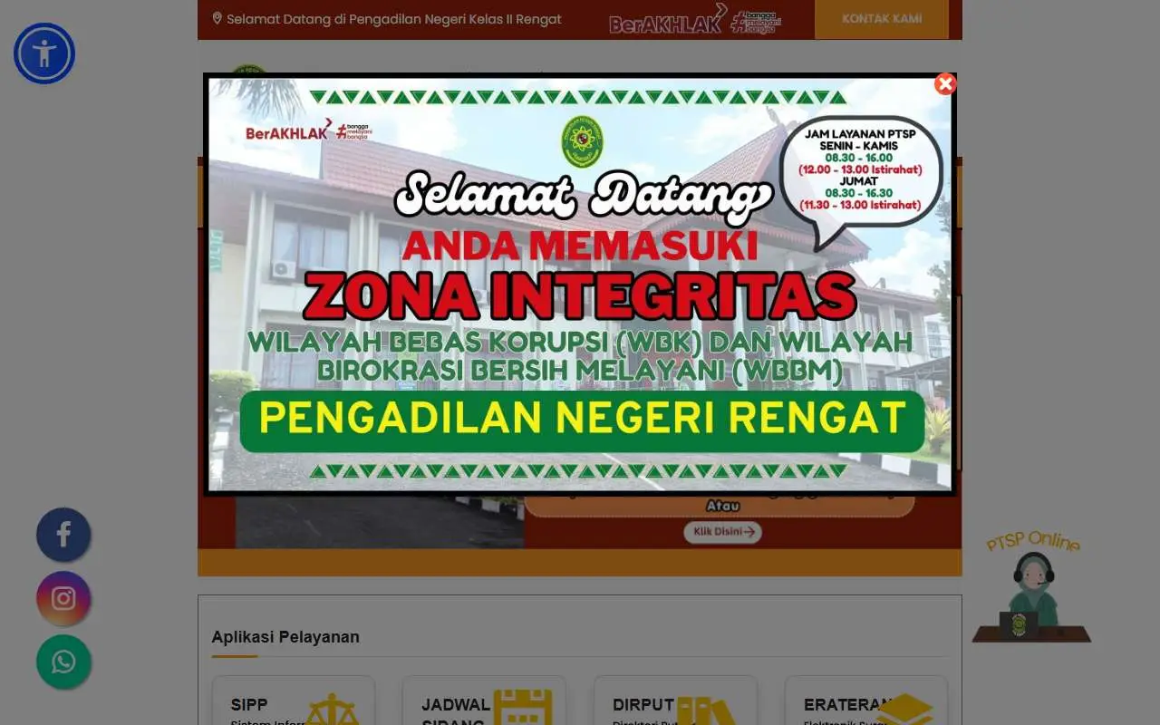 Tampilan website resmi Pengadilan Negeri Rengat (pn-rengat.go.id)