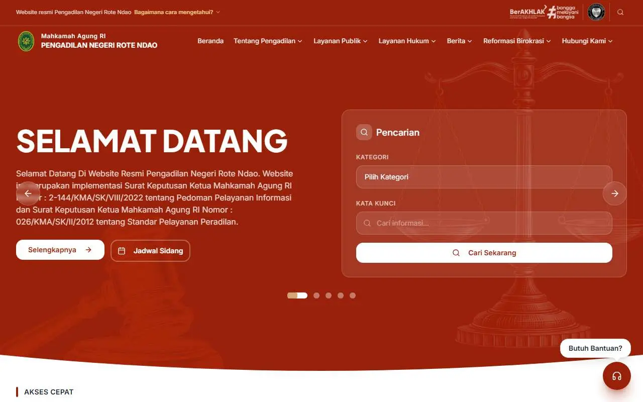 Tampilan website resmi Pengadilan Negeri Rote Ndao (pn-rotendao.go.id)
