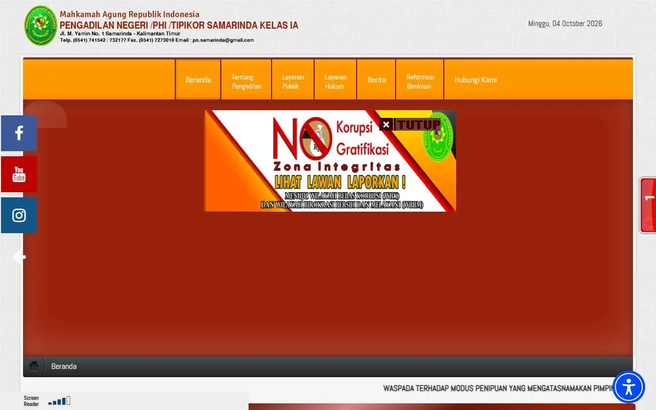 Tampilan website resmi Pengadilan Negeri Samarinda (pn-samarinda.go.id)