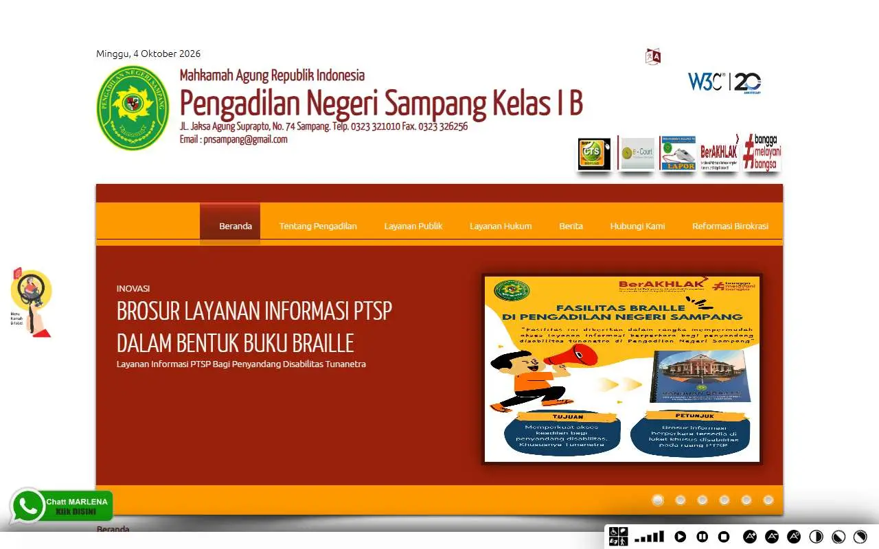 Tampilan website resmi Pengadilan Negeri Sampang (pn-sampang.go.id)