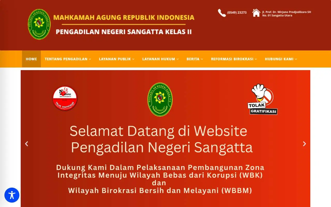 Tampilan website resmi Pengadilan Negeri Sangatta (pn-sangatta.go.id)