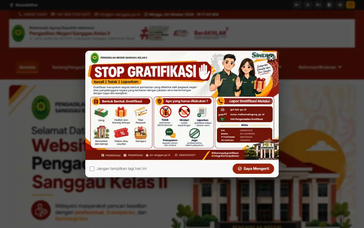 Tampilan website resmi Pengadilan Negeri Sanggau (pn-sanggau.go.id)