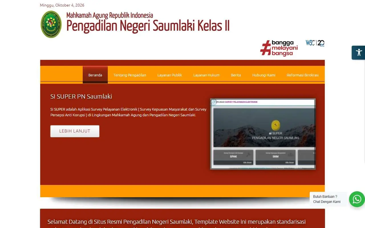 Tampilan website resmi Pengadilan Negeri Saumlaki (pn-saumlaki.go.id)