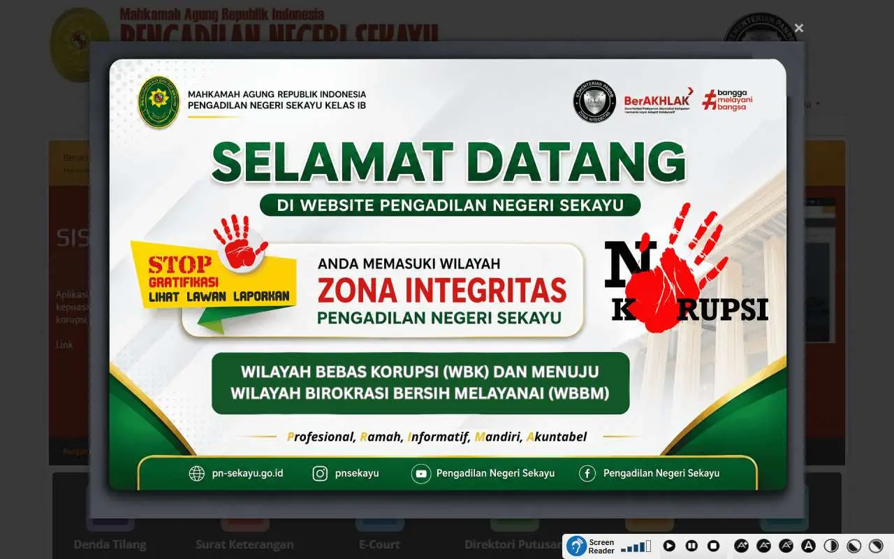 Tampilan website resmi Pengadilan Negeri Sekayu (pn-sekayu.go.id)