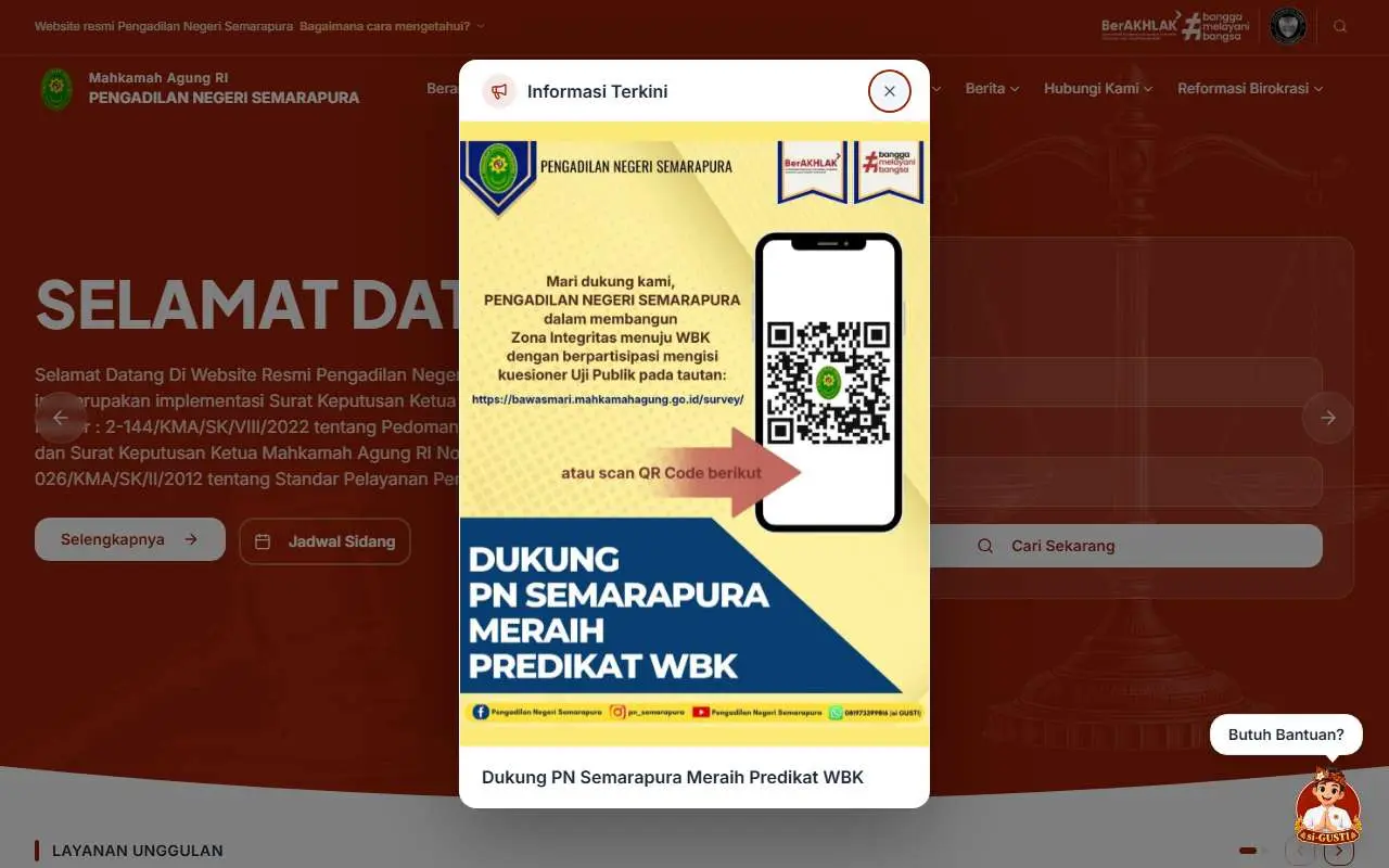 Tampilan website resmi Pengadilan Negeri Semarapura (pn-semarapura.go.id)