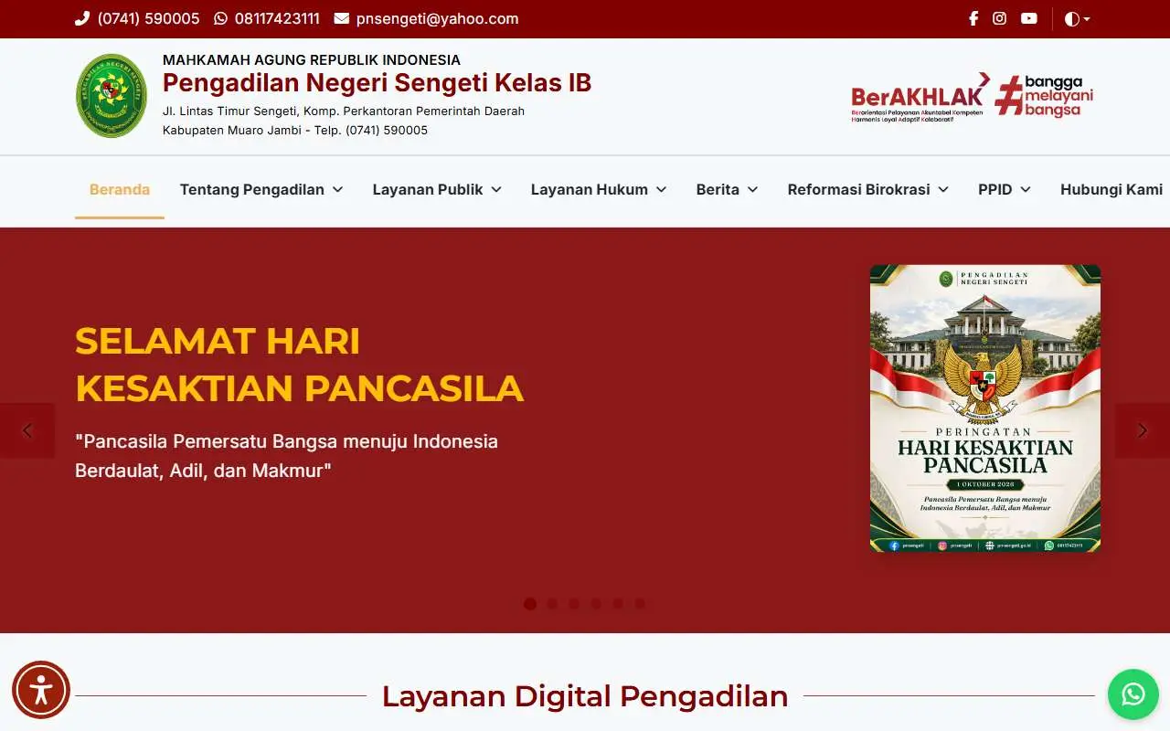 Tampilan website resmi Pengadilan Negeri Sengeti (pn-sengeti.go.id)