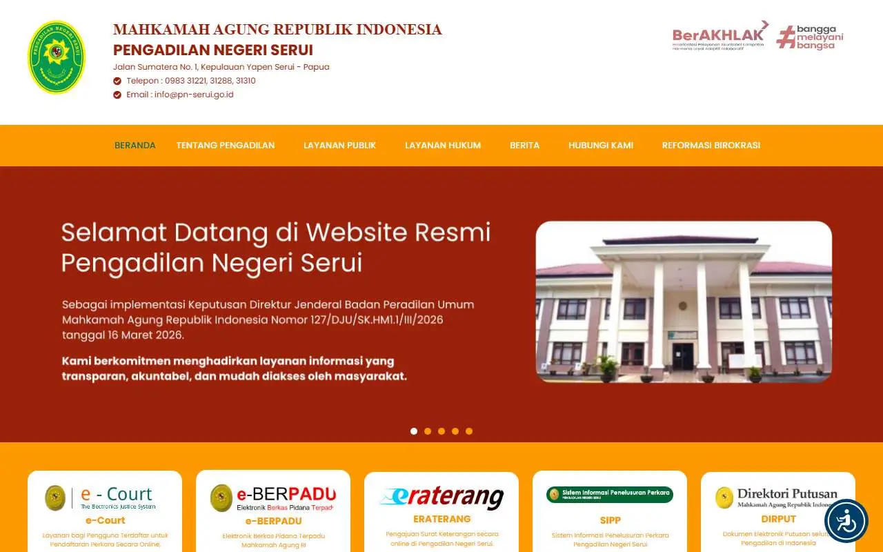 Tampilan website resmi Pengadilan Negeri Serui (pn-serui.go.id)