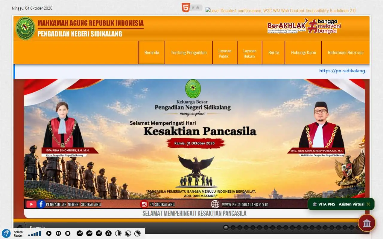 Tampilan website resmi Pengadilan Negeri Sidikalang (pn-sidikalang.go.id)