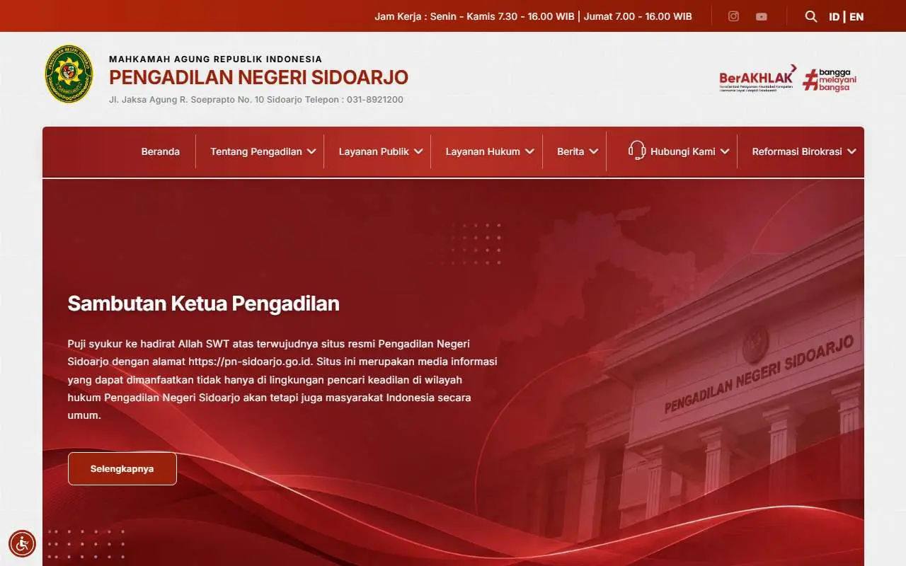 Tampilan website resmi Pengadilan Negeri Sidoarjo (pn-sidoarjo.go.id)