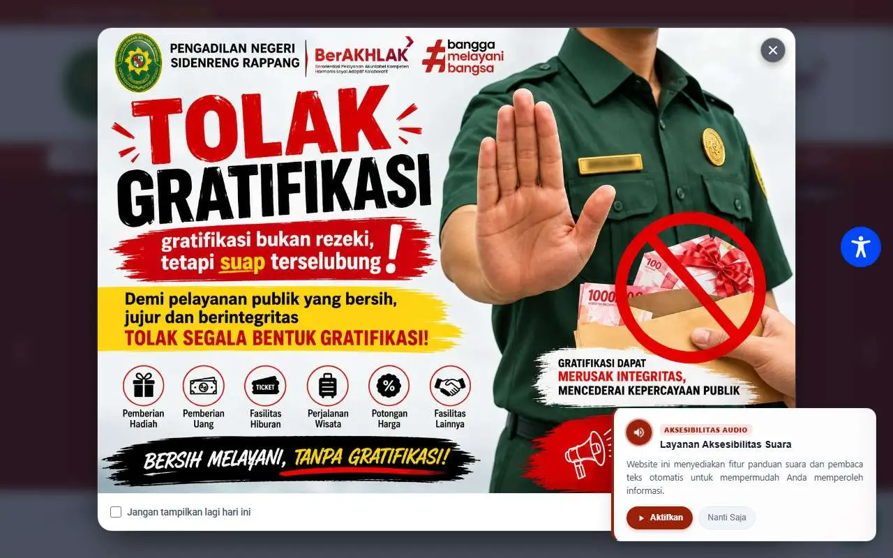 Tampilan website resmi Pengadilan Negeri Sidenreng Rappang (pn-sidrap.go.id)