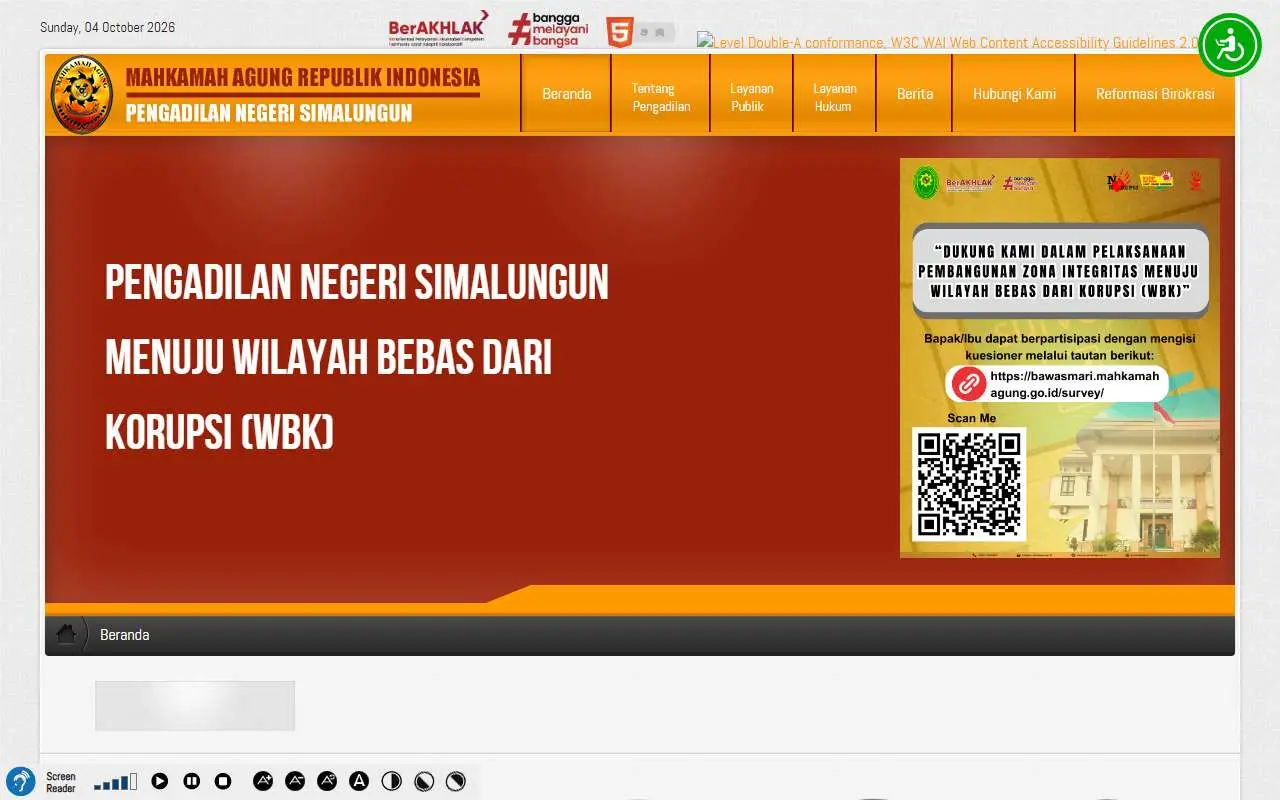Tampilan website resmi Pengadilan Negeri Simalungun (pn-simalungun.go.id)