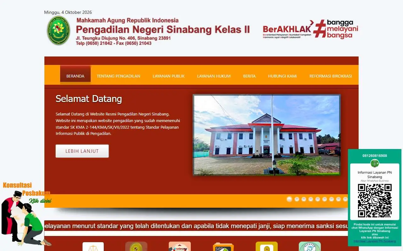 Tampilan website resmi Pengadilan Negeri Sinabang (pn-sinabang.go.id)