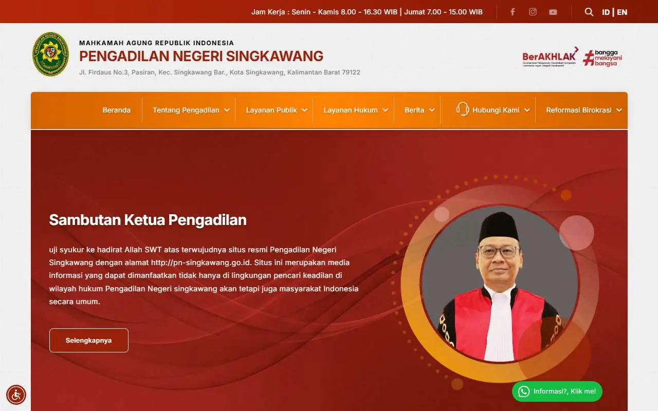 Tampilan website resmi Pengadilan Negeri Singkawang (pn-singkawang.go.id)