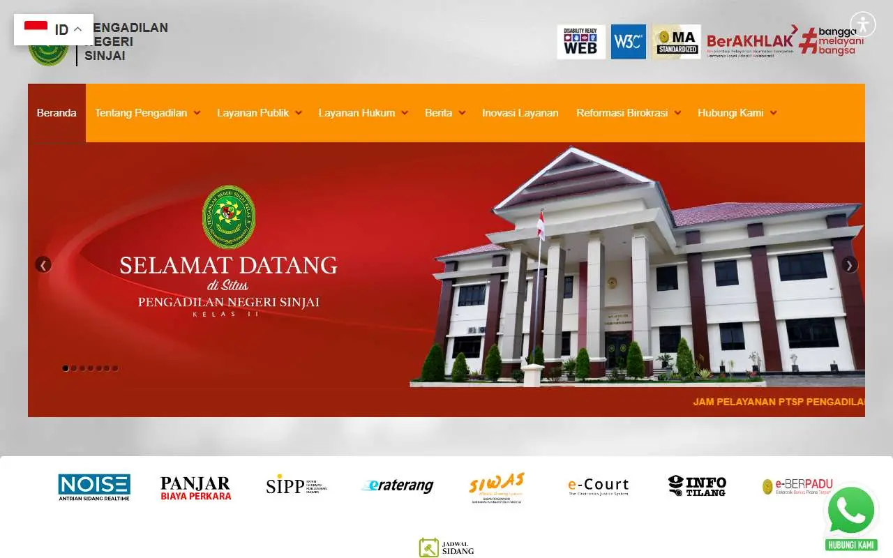 Tampilan website resmi Pengadilan Negeri Sinjai (pn-sinjai.go.id)