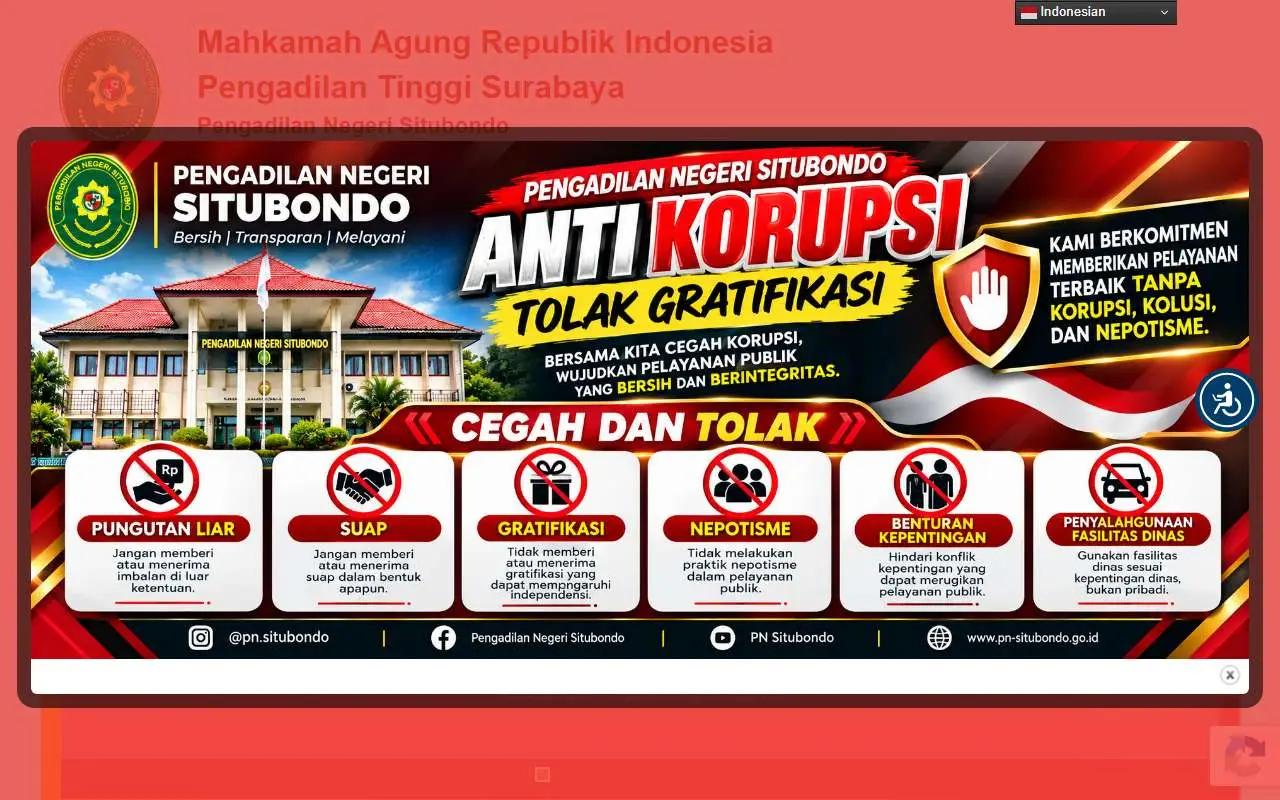 Tampilan website resmi Pengadilan Negeri Situbondo (pn-situbondo.go.id)