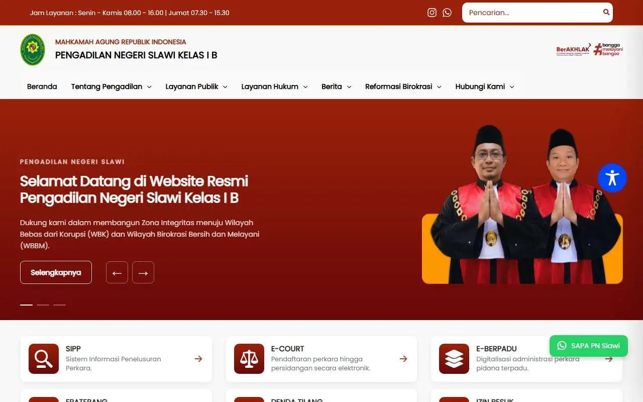 Tampilan website resmi Pengadilan Negeri Slawi (pn-slawi.go.id)
