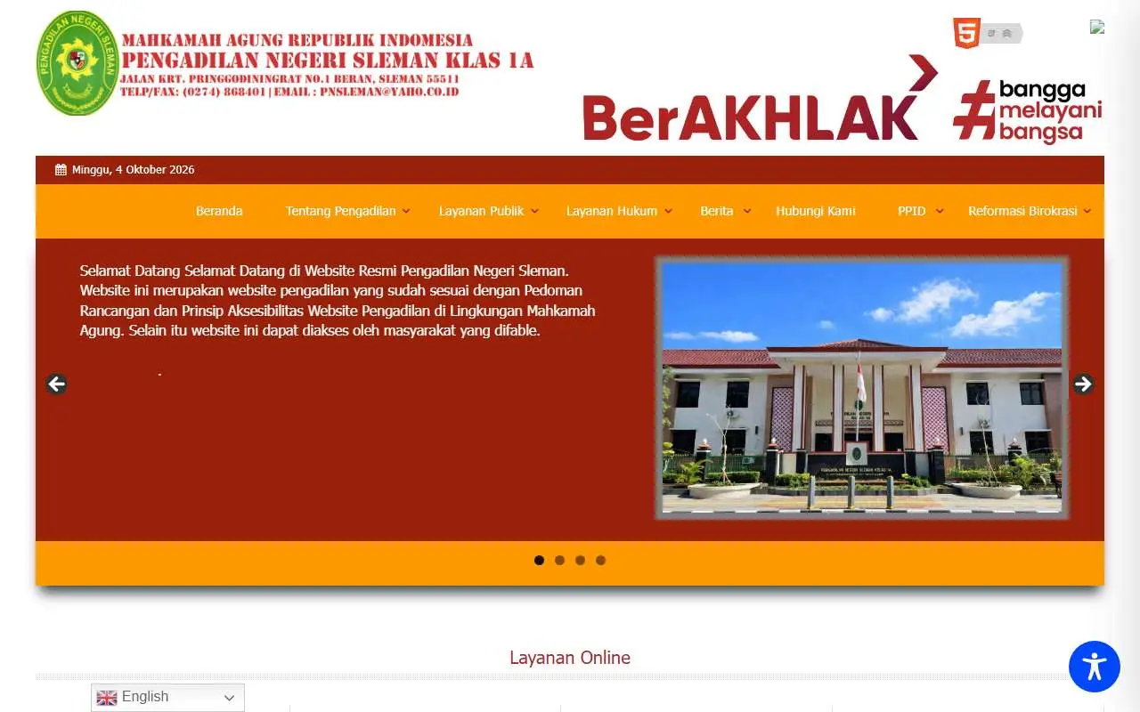 Tampilan website resmi Pengadilan Negeri Sleman (pn-sleman.go.id)