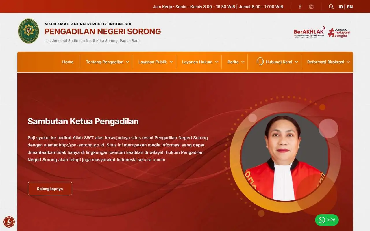 Tampilan website resmi Pengadilan Negeri Sorong (pn-sorong.go.id)
